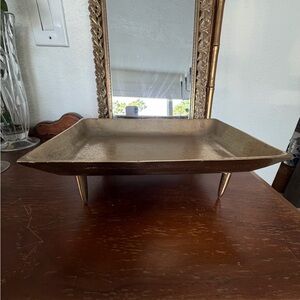 Gold Metal Decorative Footed Tray - Accent Serving Bowl
